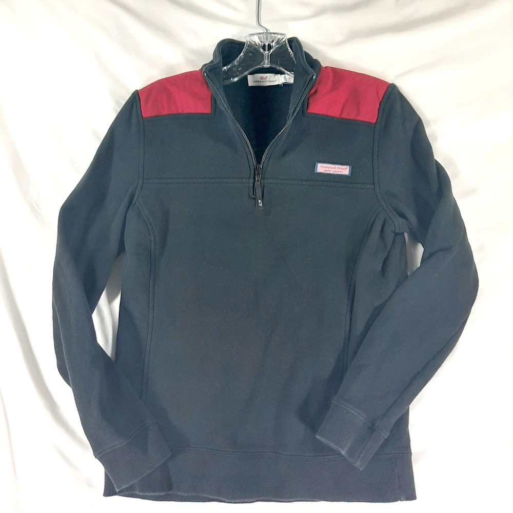 Vineyard Vines Mens XS Quarter Zip Pullover Navy Blue Red Sweatshirt **some fade